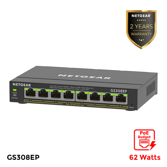 GS308EP 8 Port PoE+ Gigabit Ethernet Plus Switch (62W) - Garansi 2 Tahun