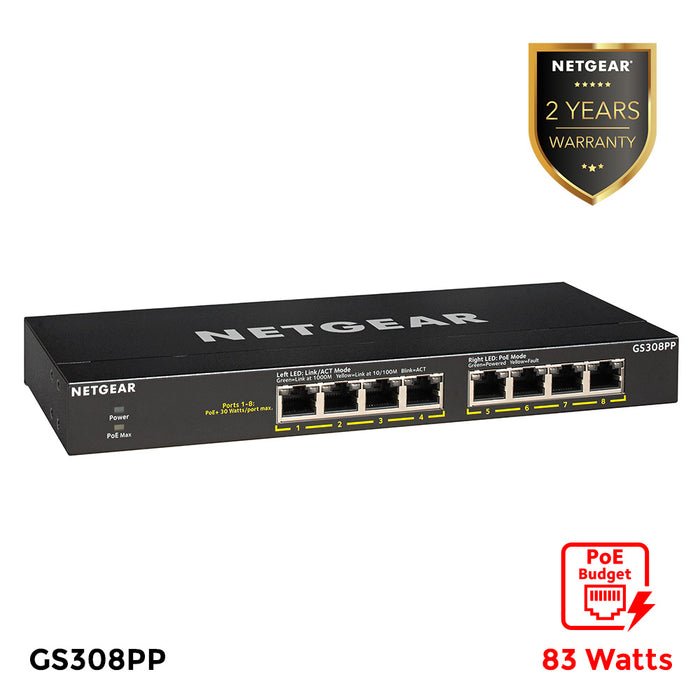 GS308PP 8-Port Gigabit Ethernet SOHO PoE+ Unmanaged Switch (83W) - Garansi 2 Tahun