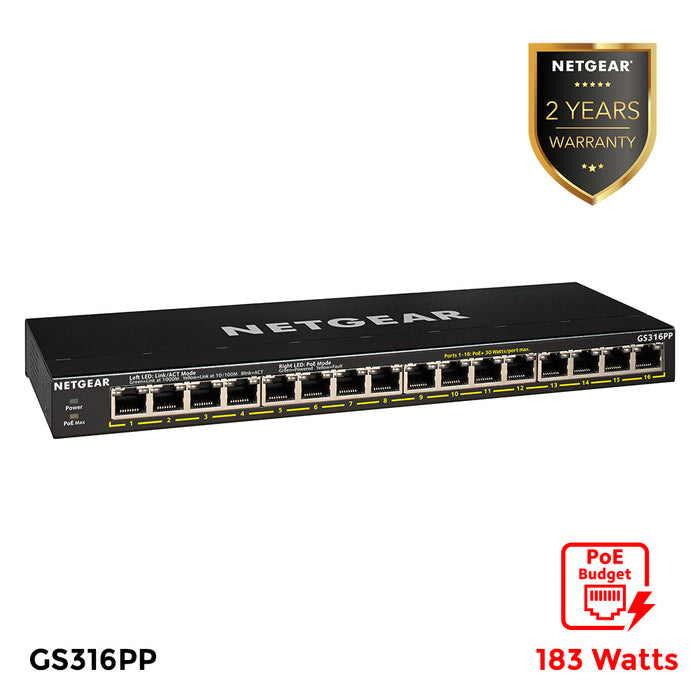 GS316PP 16 Port Gigabit Ethernet Unmanaged PoE+ Switch with FlexPoE (183W) - Garansi 2 Tahun