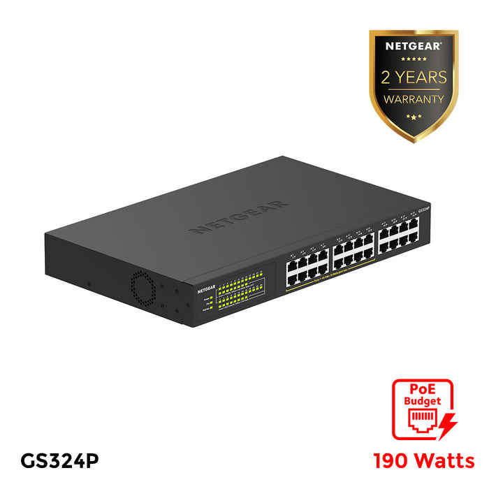 GS324P 24 Port Gigabit Ethernet Unmanaged Switch with 16 Ports PoE+ (190W) - Garansi 2 Tahun