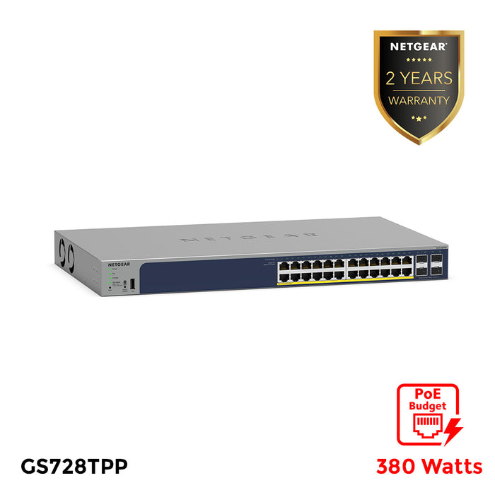 GS728TPP 28-Port Gigabit Ethernet PoE+ Smart Switch with 4 SFP Ports and Cloud Management (380W) - Garansi 2 Tahun