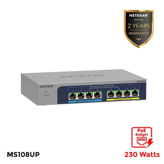 MS108UP 8-port Multi-Gigabit (2.5G) Ultra60 PoE++ Ethernet Unmanaged Switch (230W) - Garansi 2 Tahun