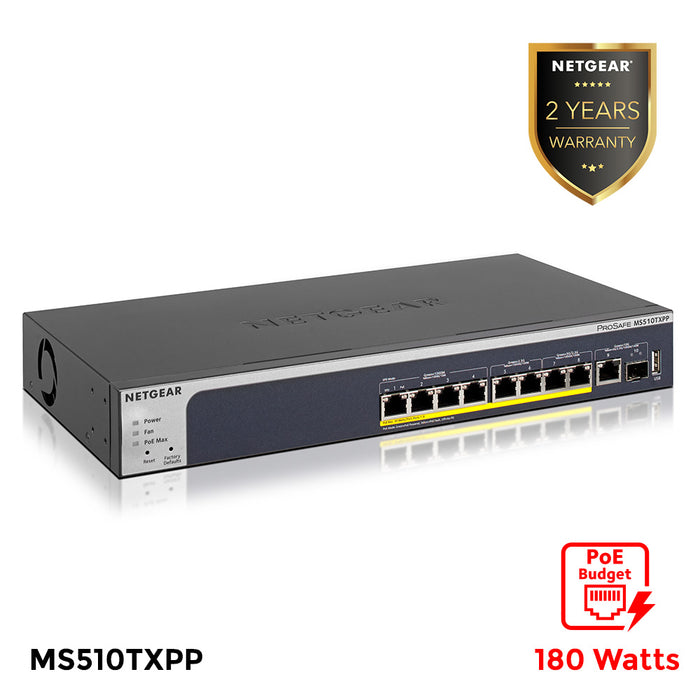 MS510TXPP 8-Port Multi-Gigabit Ethernet PoE+ Smart Switch with 2 Dedicated 10-Gigabit Uplink Ports (1 Copper/1 SFP+) (180W)  - Garansi 2 Tahun